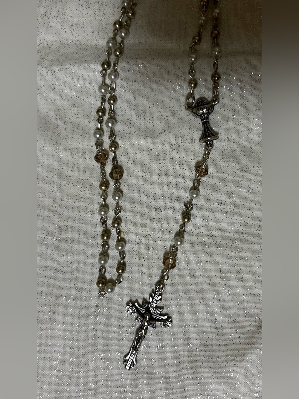 Handmade Rosary Necklace with White Beads - Picture 5 of 5
